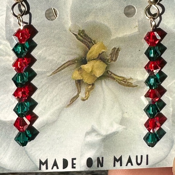 795. Gold Filled Siam & Emerald Swarovski Crystal Bar earrings - Picture 4 of 4